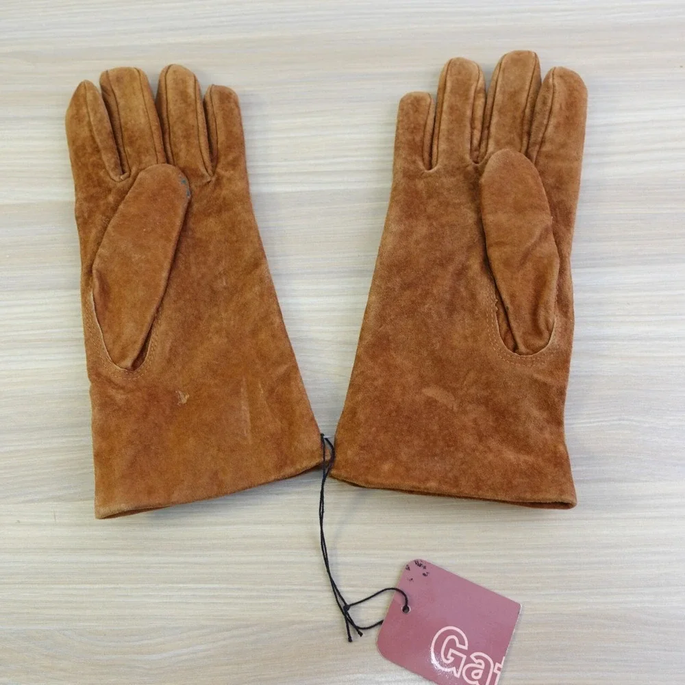 Suede Winter Gloves Women Medium Tan Brown GATES Genuine Leather Pigskin Classic